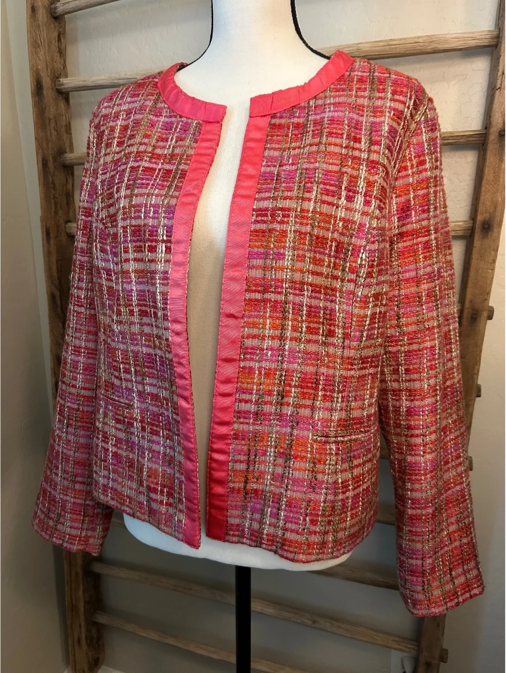 Chico's Women's Size 2 Pink Multi Tweed Lined Jacket Blazer